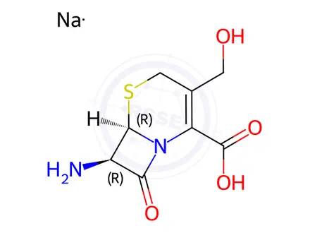 Chemical structure of 7-Amino-3-(hydroxymethyl)-8-oxo-5-thia-1-azabicyclo[4.2.0]oct-2-ene-2-carboxylic acid sodium salt
