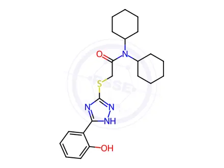 Chemical structure of N,N-Dicyclohexyl-2-((3-(2-hydroxyphenyl)-1H-1,2,4-triazol-5-yl)thio)acetamide