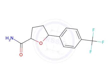 Chemical structure of 5-(4-(Trifluoromethyl)phenyl)tetrahydrofuran-2-carboxamide