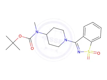 Chemical structure of tert-Butyl (1-(1,1-dioxidobenzo[d]isothiazol-3-yl)piperidin-4-yl)(Methyl)carbaMate