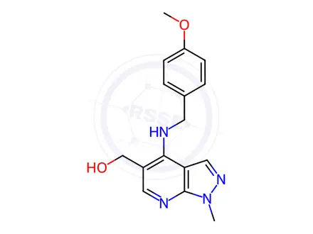 Chemical structure of (4-((4-Methoxybenzyl)amino)-1-methyl-1H-pyrazolo[3,4-b]pyridin-5-yl)methanol
