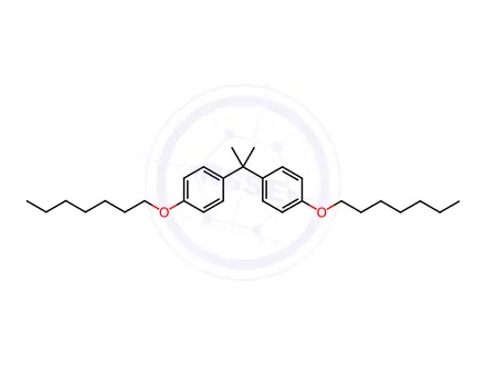 Chemical structure of Benzene, 1,1'-(1-methylethylidene)bis[4-(heptyloxy)-