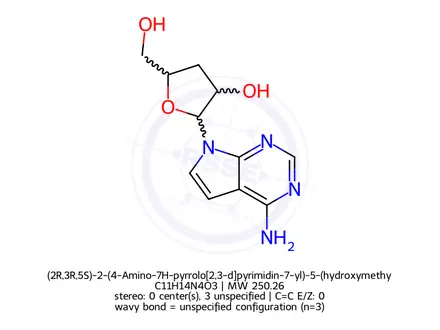Chemical structure of (2R,3R,5S)-2-(4-Amino-7H-pyrrolo[2,3-d]pyrimidin-7-yl)-5-(hydroxymethyl)tetrahydrofuran-3-ol
