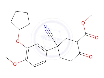 Chemical structure of Methyl 5-cyano-5-(3-(cyclopentyloxy)-4-methoxyphenyl)-2-oxocyclohexanecarboxylate