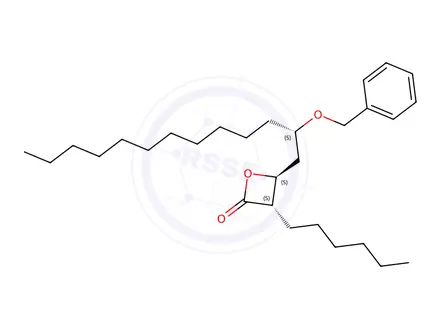 Chemical structure of (3S,4S)-4-((S)-2-(Benzyloxy)tridecyl)-3-hexyloxetan-2-one