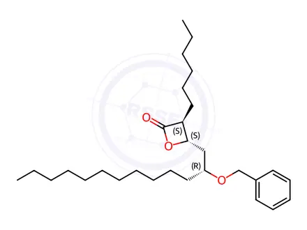 Chemical structure of (3S,4S)-4-((R)-2-(Benzyloxy)tridecyl)-3-hexyloxetan-2-one