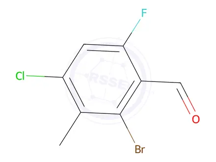 Chemical structure of 2-bromo-4-chloro-6-fluoro-3-methylbenzaldehyde