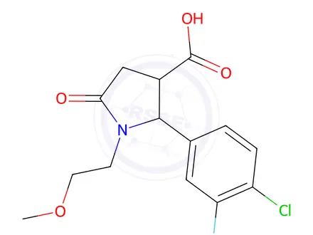 Chemical structure of 2-(4-chloro-3-fluorophenyl)-1-(2-methoxyethyl)-5-oxopyrrolidine-3-carboxylic acid