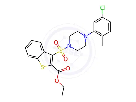 Chemical structure of Ethyl 3-((4-(5-chloro-2-methylphenyl)piperazin-1-yl)sulfonyl)benzo[b]thiophene-2-carboxylate