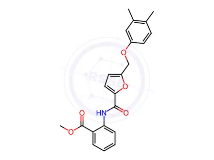 Chemical structure of Benzoic acid, 2-[[[5-[(3,4-dimethylphenoxy)methyl]-2-furanyl]carbonyl]amino]-, methyl ester