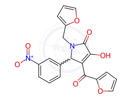Chemical structure of 4-(Furan-2-carbonyl)-1-(furan-2-ylmethyl)-3-hydroxy-5-(3-nitrophenyl)-1H-pyrrol-2(5H)-one