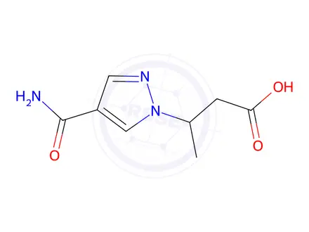 Chemical structure of 3-(4-Carbamoyl-1H-pyrazol-1-yl)butanoic acid