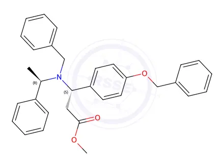 Chemical structure of (βS)-β-[[(1R)-1-Phenylethyl](phenylmethyl)amino]-4-(phenylmethoxy)-benzenepropanoic Acid Methyl Ester