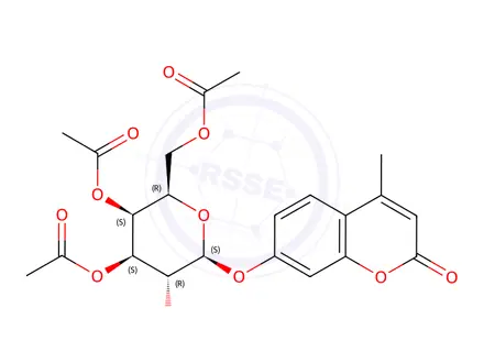 Chemical structure of (2R,3S,4S,5R,6S)-2-(Acetoxymethyl)-6-((4-methyl-2-oxo-2H-chromen-7-yl)oxy)tetrahydro-2H-pyran-3,4,5-triyl triacetate