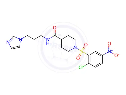 Chemical structure of n-(3-(1h-Imidazol-1-yl)propyl)-1-((2-chloro-5-nitrophenyl)sulfonyl)piperidine-4-carboxamide