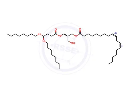 Chemical structure of (9Z,12Z)-3-(4,4-bis(octyloxy)butanoyloxy)-2-(hydroxymethyl)propyl octadeca-9,12-dienoate