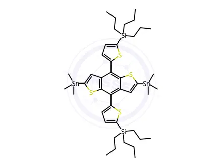 Chemical structure of Stannane, 1,1'-[4,8-bis[5-(tripropylsilyl)-2-thienyl]benzo[1,2-b:4,5-b']dithiophene-2,6-diyl]bis[1,1,1-trimethyl-