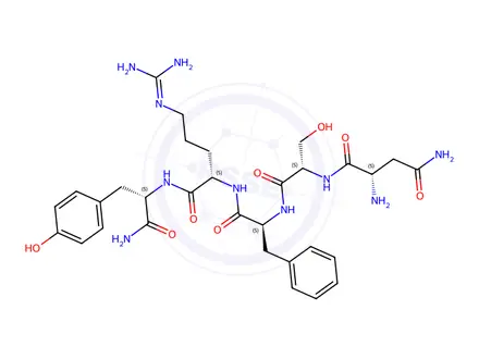 Chemical structure of asparaginyl-seryl-phenylalanyl-arginyl-tyrosinamide