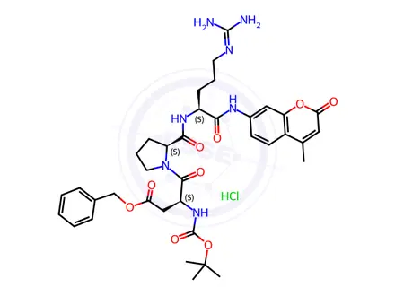 Chemical structure of Boc-Asp(OBzl)-Pro-Arg-AMC·HCl