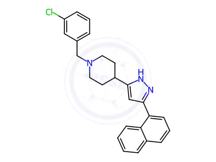 Chemical structure of 1-(3-chlorobenzyl)-4-[5-(1-naphthyl)-1H-pyrazol-3-yl]piperidine