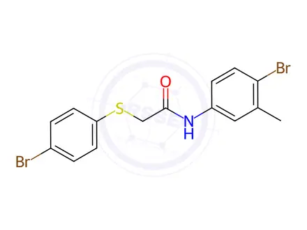 Chemical structure of N-(4-bromo-3-methylphenyl)-2-((4-bromophenyl)thio)acetamide