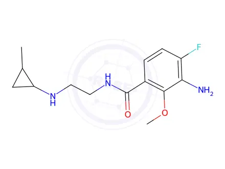 Chemical structure of 2-methoxy-4-fluoro-3-amino-N-((2-methylcyclopropylamino)ethyl)benzamide
