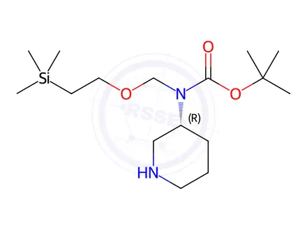 Chemical structure of Carbamic acid, N-(3R)-3-piperidinyl-N-[[2-(trimethylsilyl)ethoxy]methyl]-, 1,1-dimethylethyl ester