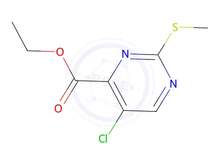 Chemical structure of 4-Pyrimidinecarboxylic acid, 5-chloro-2-(methylthio)-, Ethyl Ester