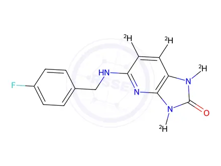 Chemical structure of 5-[[(4-Fluorophenyl)methyl]amino]-1,3-dihydro-2H-imidazo[4,5-b]pyridin-2-one-d4