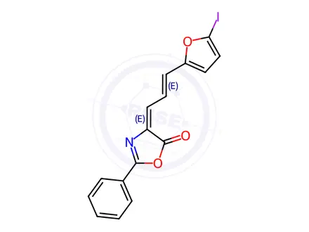 Chemical structure of 4-(3-(5-Iodofuran-2-yl)allylidene)-2-phenyloxazol-5(4H)-one