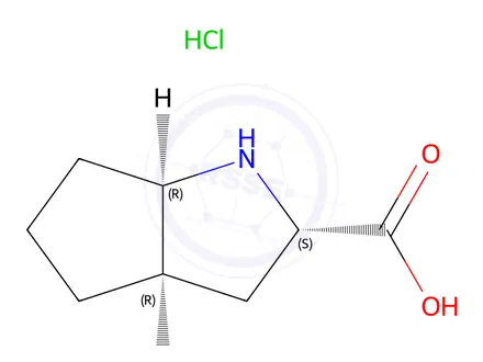 Chemical structure of (2S,3aR,6aR)-octahydrocyclopenta[b]pyrrole-2-carboxylic acid hydrochloride