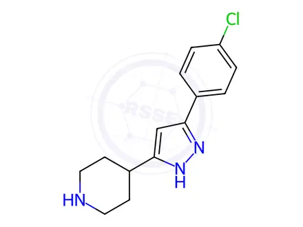 Chemical structure of 4-[5-(4-chlorophenyl)-1H-pyrazol-3-yl]piperidine