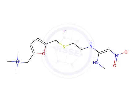 Chemical structure of N,N,N-Trimethyl-5-[[[2-[[1-(methylamino)-2-nitroethenyl]amino]ethyl]thio]methyl]-2-furanmethanaminium iodide