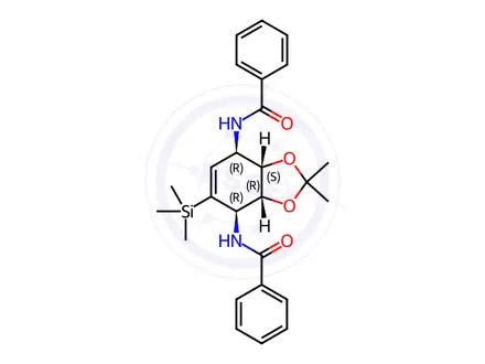 Chemical structure of N,N'-((3aR,4R,7R,7aS)-2,2-dimethyl-5-(trimethylsilyl)-3a,4,7,7a-tetrahydrobenzo[d][1,3]dioxole-4,7-diyl)dibenzamide