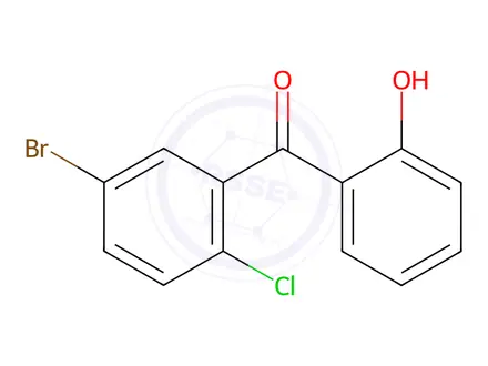 Chemical structure of ((5-Bromo-2-chlorophenyl)(2-hydroxyphenyl)methanone)