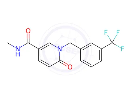 Chemical structure of N-methyl-6-oxo-1-(3-(trifluoromethyl)benzyl)-1,6-dihydropyridine-3-carboxamide