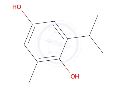 Chemical structure of 1,4-Benzenediol,2-methyl-6-(1-methylethyl)-(9CI)