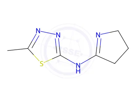 Chemical structure of N-(3,4-dihydro-2H-pyrrol-5-yl)-5-methyl-1,3,4-thiadiazol-2-amine