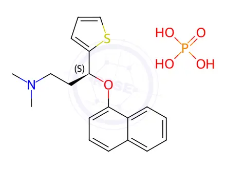 Chemical structure of (3S)-N,N-Dimethyl-3-(1-naphthyloxy)-3-(2-thienyl)-1-propanamine phosphate