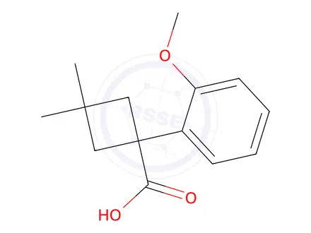 Chemical structure of 1-(2-methoxyphenyl)-3,3-dimethylcyclobutane-1-carboxylic acid