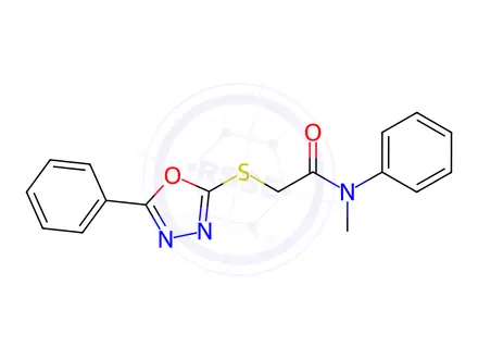 Chemical structure of Acetamide, N-methyl-N-phenyl-2-[(5-phenyl-1,3,4-oxadiazol-2-yl)thio]-