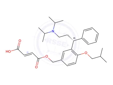 Chemical structure of (R,E)-4-((3-(3-(diisopropylamino)-1-phenylpropyl)-4-isobutoxybenzyl)oxy)-4-oxobut-2-enoic acid