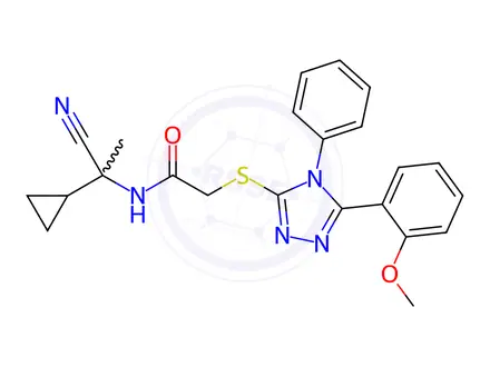 Chemical structure of N-(1-Cyano-1-cyclopropylethyl)-2-((5-(2-methoxyphenyl)-4-phenyl-4H-1,2,4-triazol-3-yl)thio)acetamide
