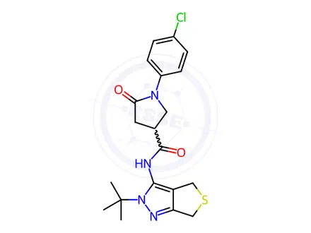 Chemical structure of N-(2-tert-butyl-4,6-dihydrothieno[3,4-c]pyrazol-3-yl)-1-(4-chlorophenyl)-5-oxopyrrolidine-3-carboxamide