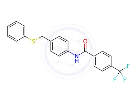 Chemical structure of N-(4-((phenylthio)methyl)phenyl)-4-(trifluoromethyl)benzamide