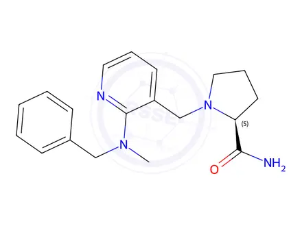Chemical structure of (S)-1-((2-(benzyl(methyl)amino)pyridin-3-yl)methyl)pyrrolidine-2-carboxamide
