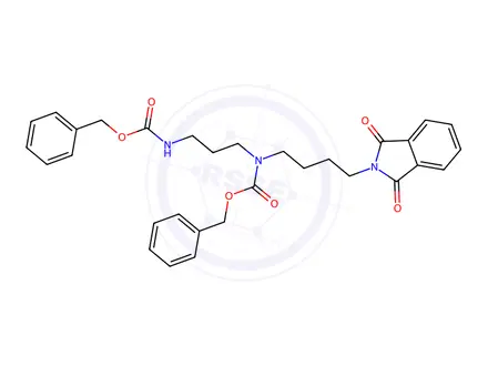Chemical structure of Phenylmethyl Ester [4-​(1,​3-Dihydro-​1,​3-​dioxo-​2H-​isoindol-​2-​yl)​butyl]​[3-​[[(phenylmethoxy)​carbonyl]​amino]​propyl]​carbamic Acid