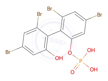 Chemical structure of 4,4',6,6'-tetrabromo-2'-hydroxy[1,1'-biphenyl]-2-yl dihydrogen phosphate