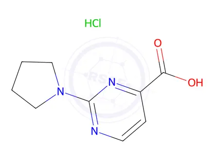 Chemical structure of 2-(pyrrolidin-1-yl)pyrimidine-4-carboxylic acid hydrochloride