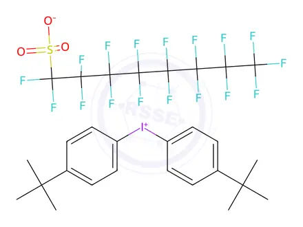 Chemical structure of Iodonium, bis[4-(1,1-dimethylethyl)phenyl]-, salt with perfluoro-1-octanesulfonic acid (1:1)